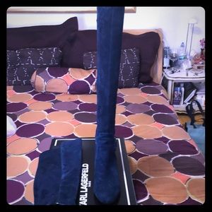 Blue suede over the knee boots by Karl Lagerfeld